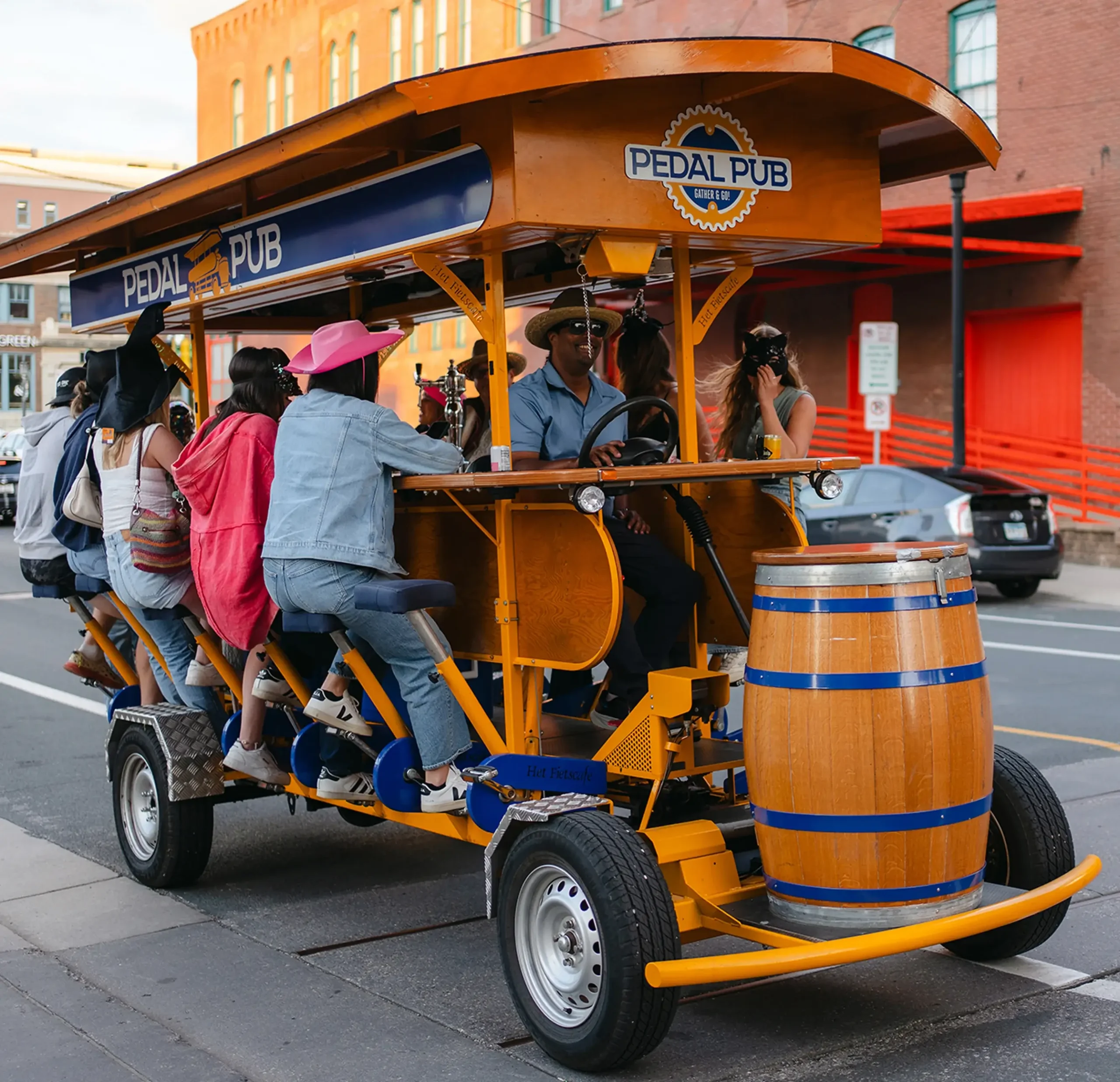 guests safely riding on party bike