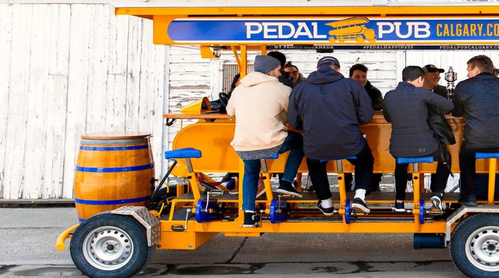 Patrons drink on Dutch party bike in Calgary