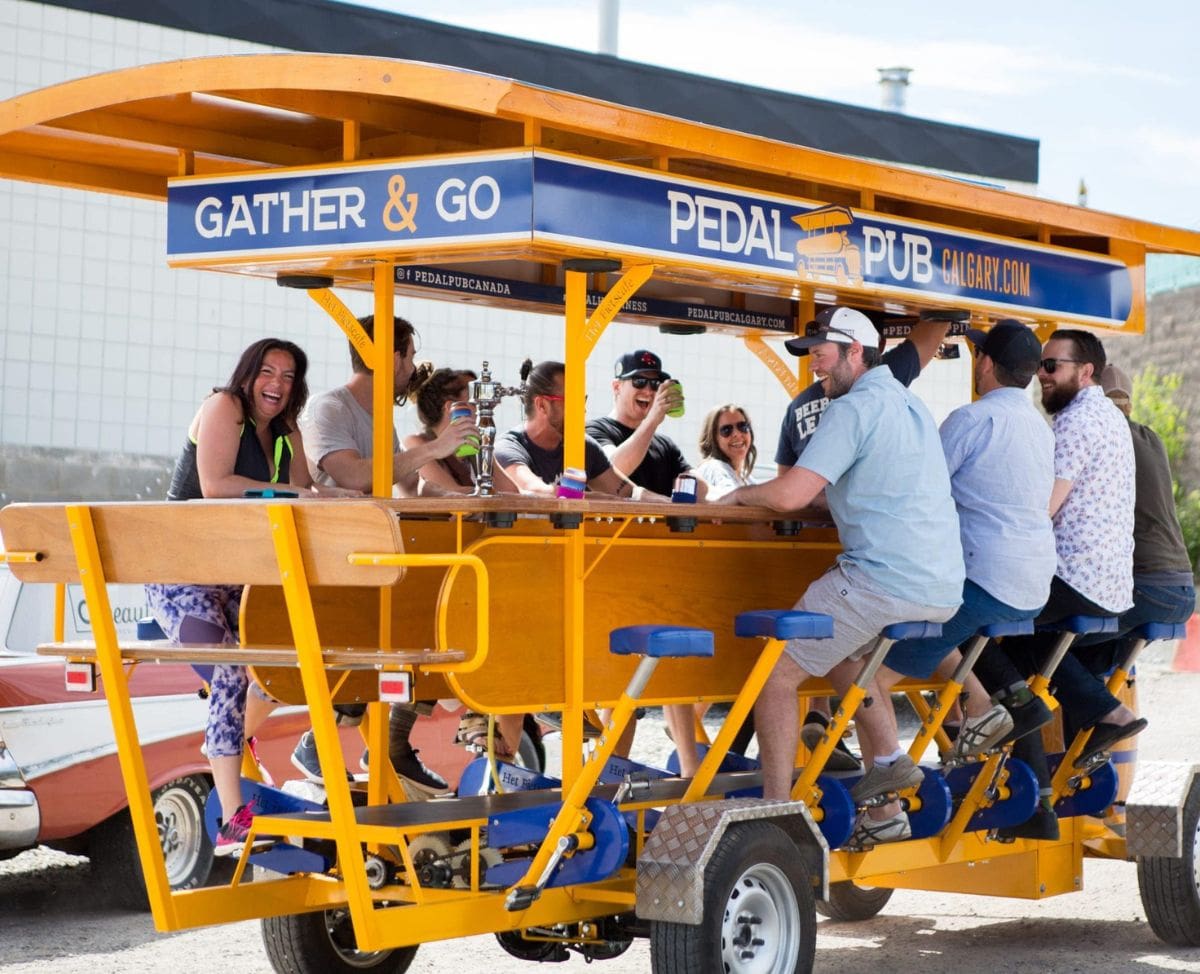 group of friends of pedal pub bike in calgary