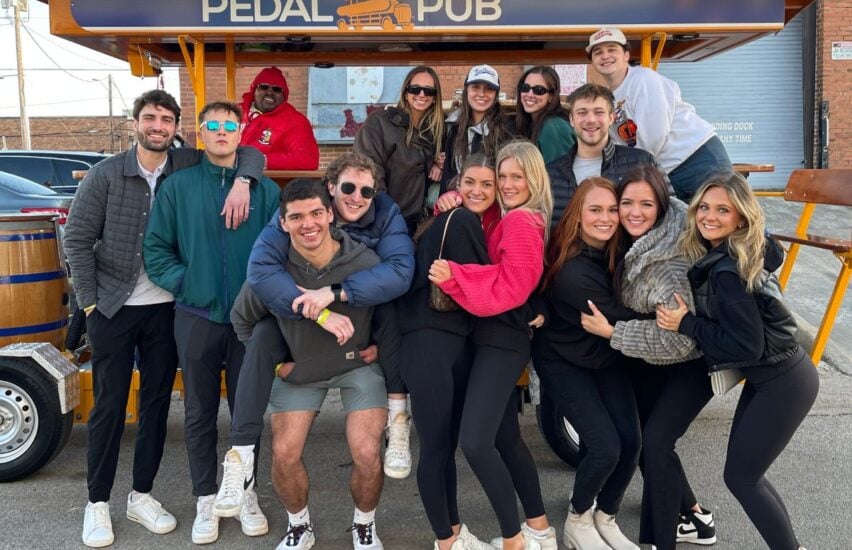 friends on a pedal pub dallas tour