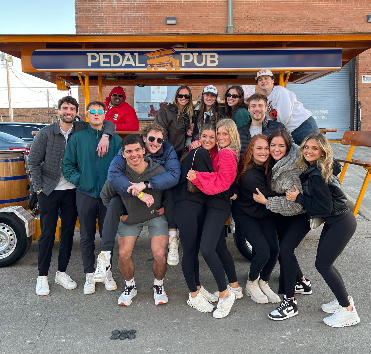 friends on a pedal pub dallas tour