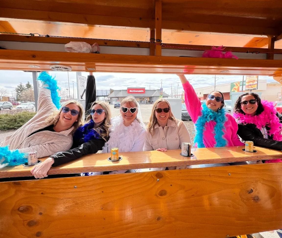 friends on Pedal Pub bachelorette tour
