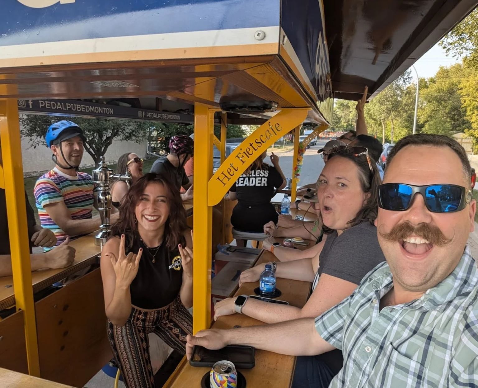 friends on Pedal Pub birthday party