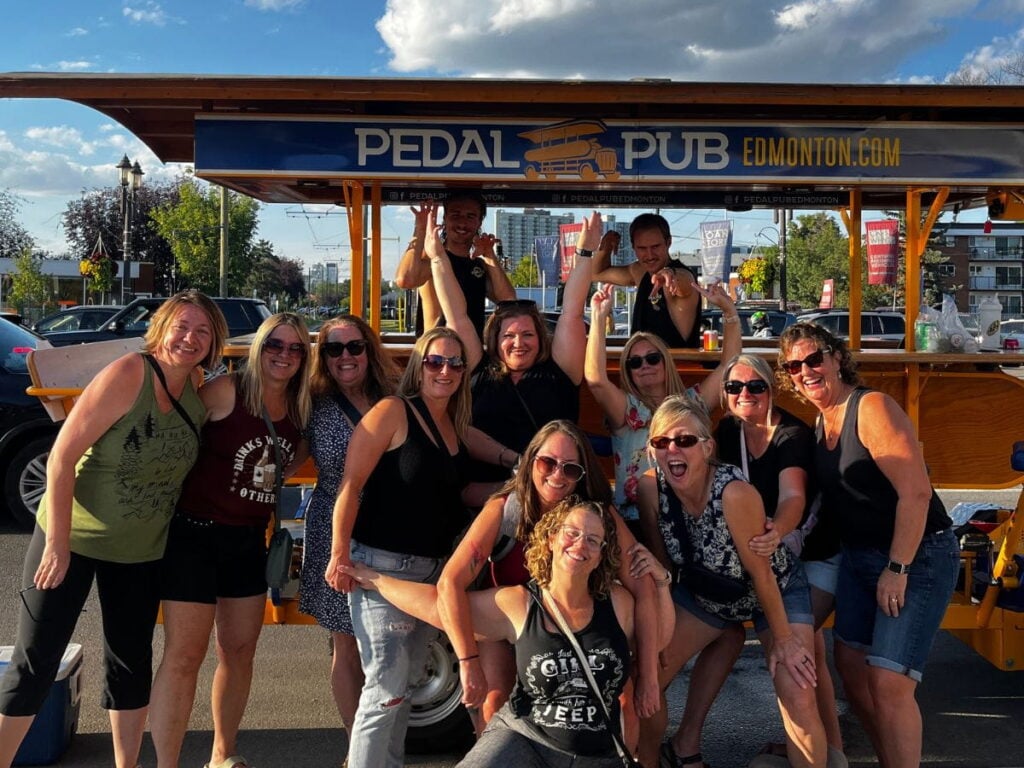 friends on Edmonton Pedal Pub tour