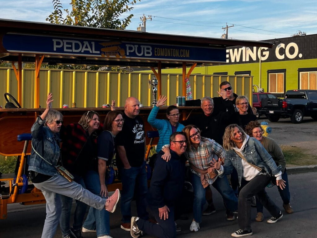 friends posing with Pedal Pub
