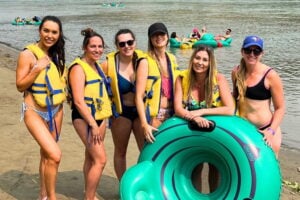 group of friends on Edmonton River Float excursion 