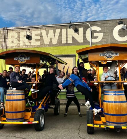 coworkers on Pedal Pub company outing