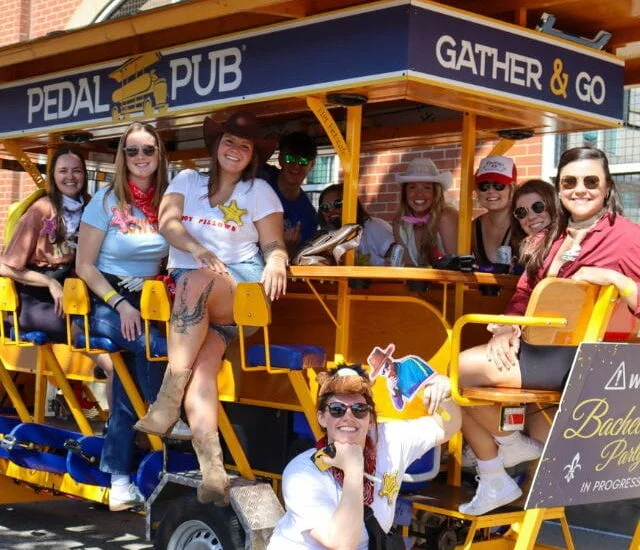 group of friend on pub crawl in Lexington
