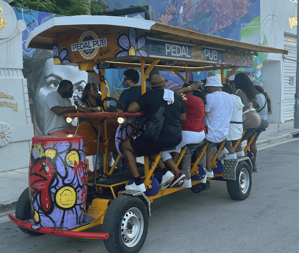 company outing sitting on party bike