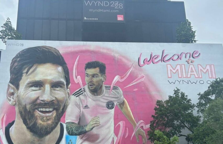 Messi artwork on a billboard
