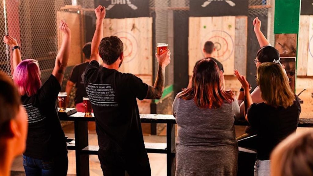 friends at axe throwing