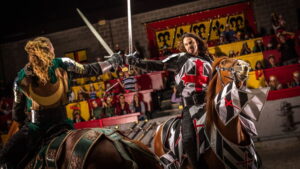 knights jousting at Medieval Times restaurant