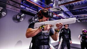 person playing with vr headset