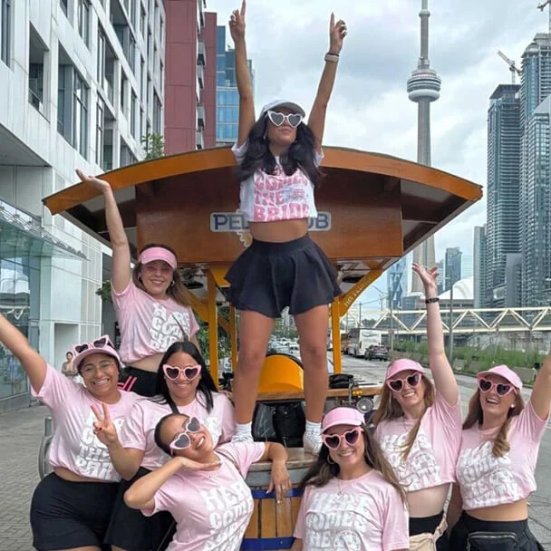 bride and bridesmaids on toronto party bike