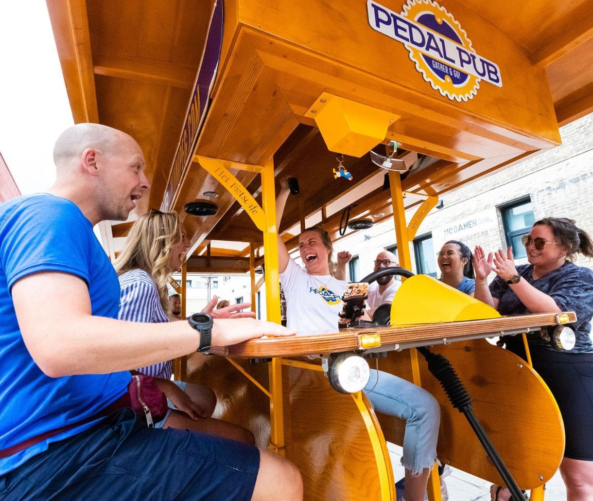 party bike pilot and riders during tour