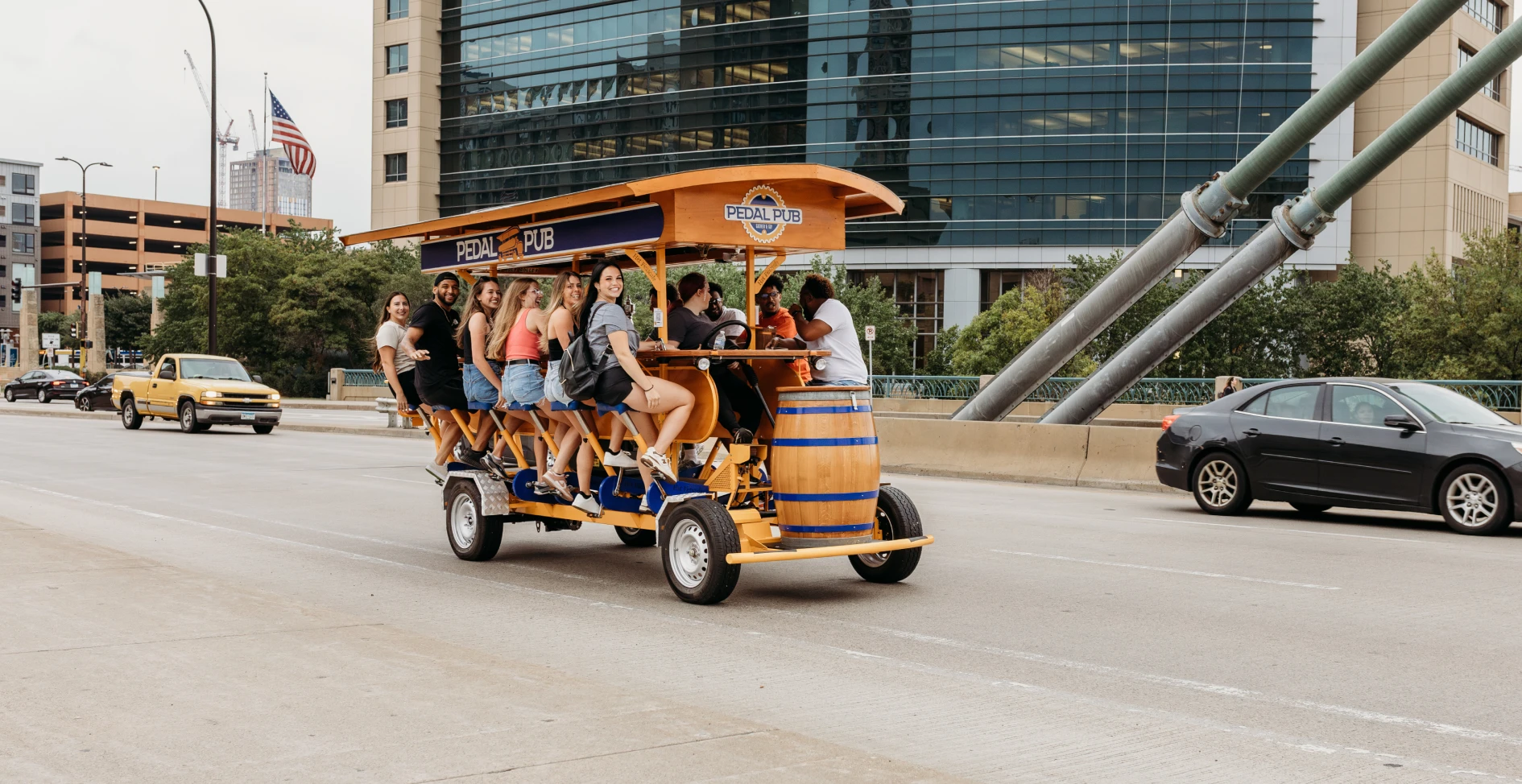 riders on Pedal Pub bike