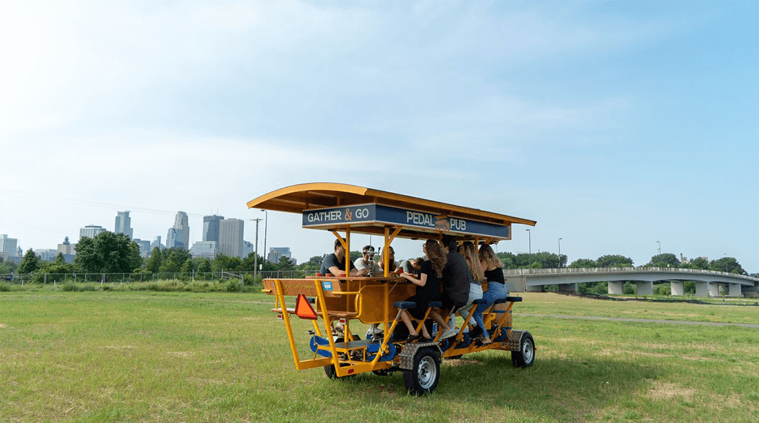 party bike parked on grass