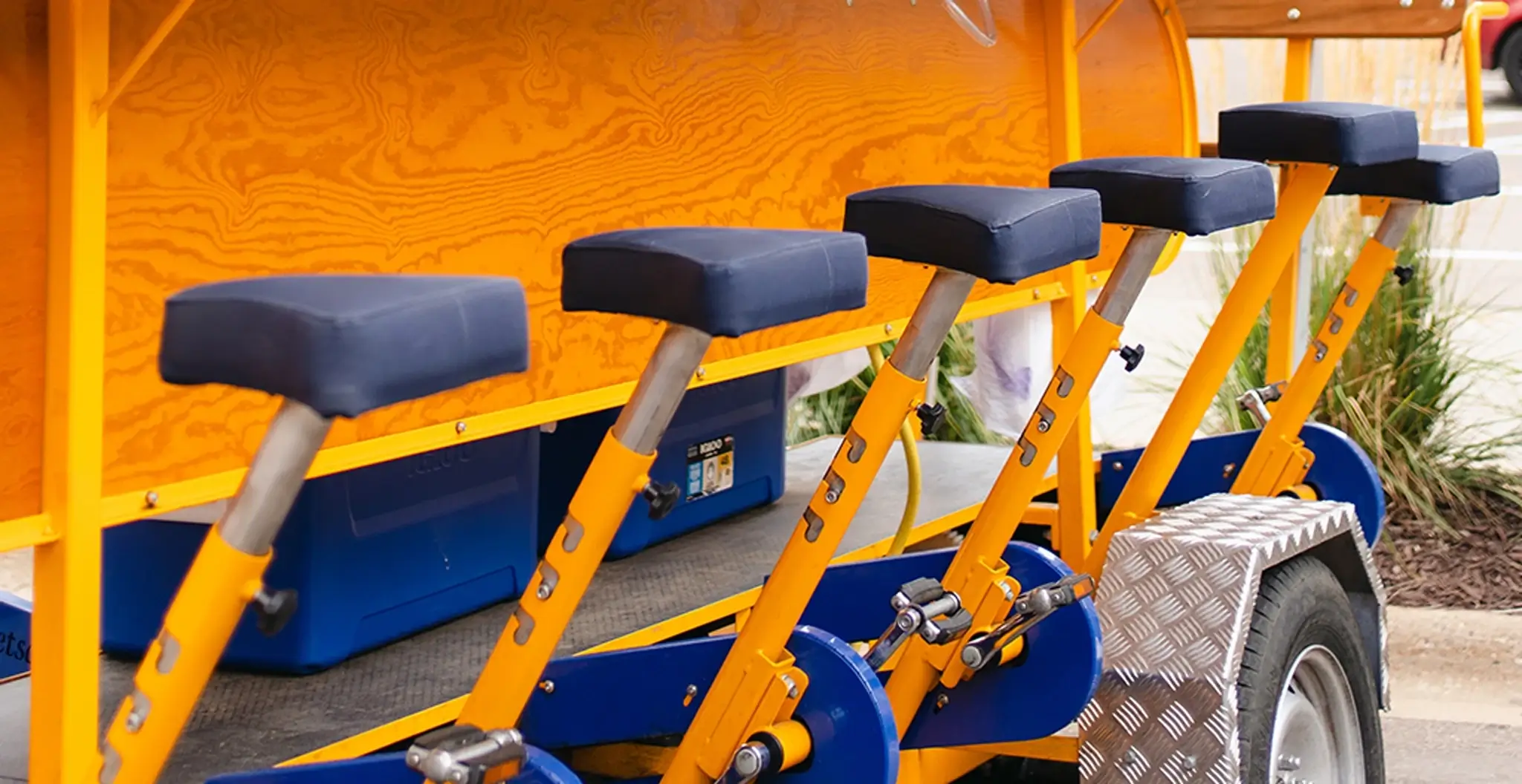 close up of party bike seats